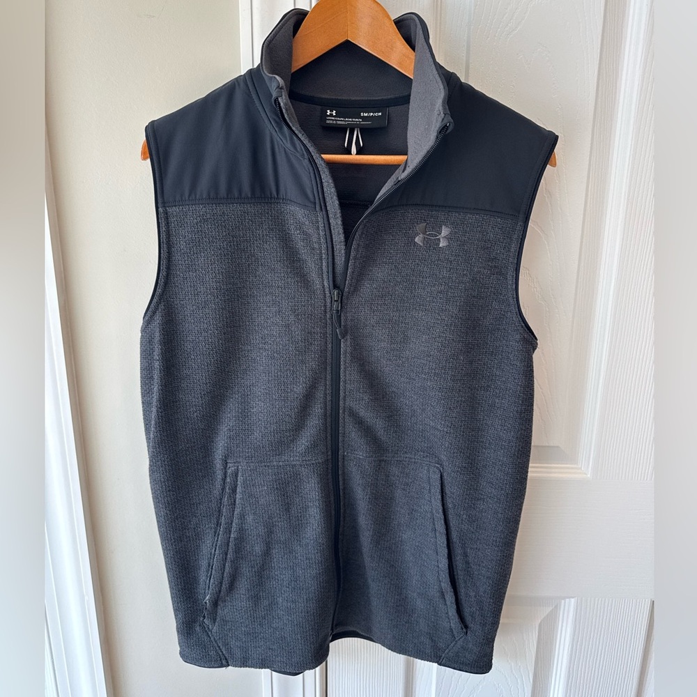 Under Armour Men’s Performance Zip Vest Small Grey/Black Loose Fit Fleece
